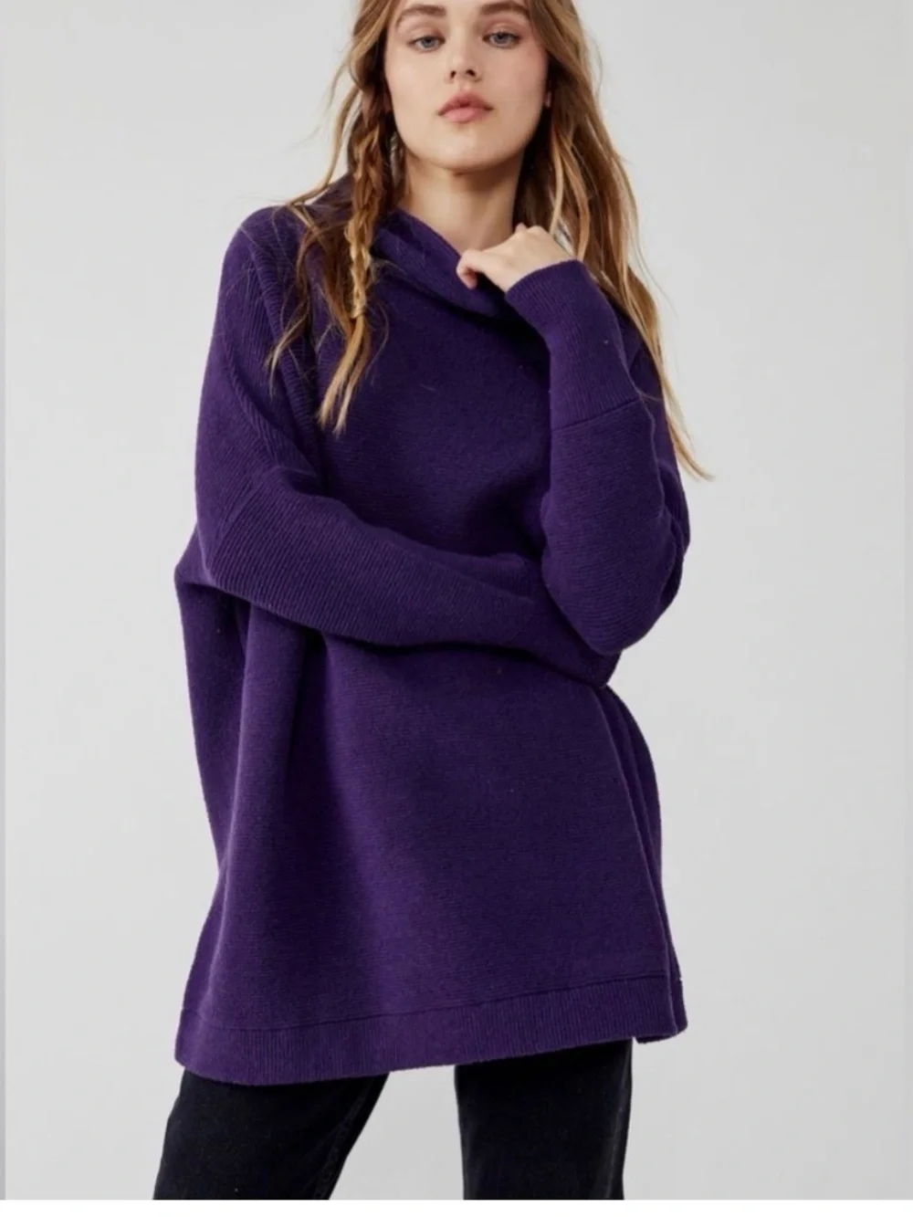 NWT Free People Ottoman Slouchy Tunic Sweater Gothic Grape Women’s Size Medium